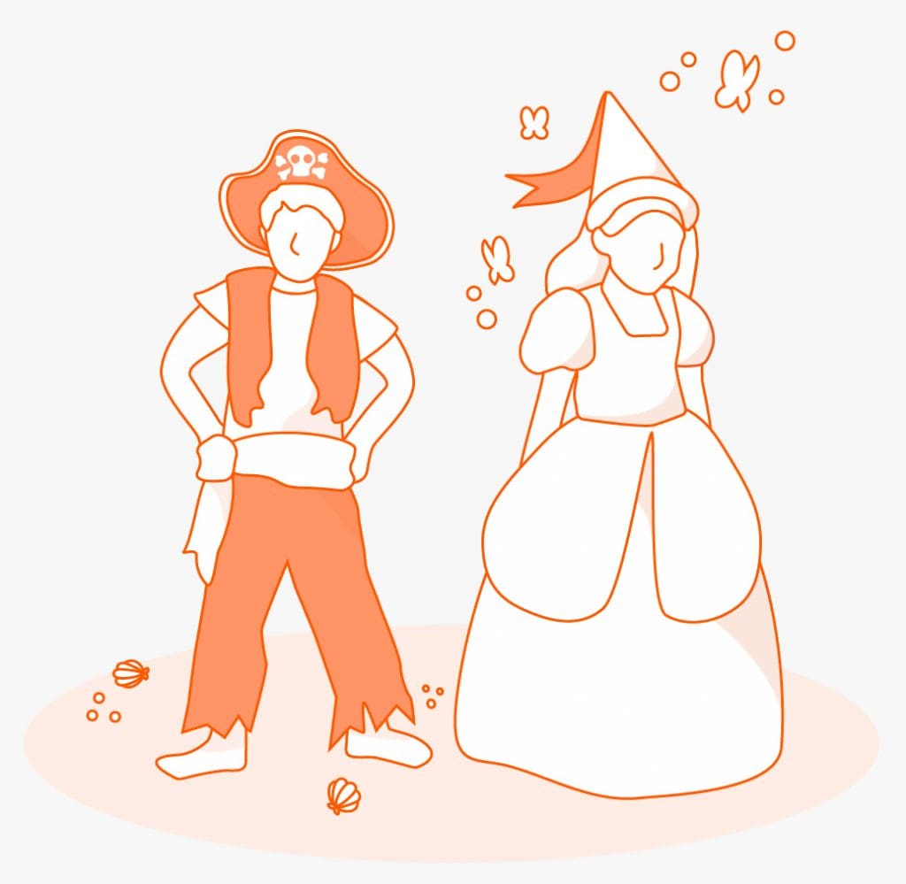 Kinderkino: Zeichnung von Pirat links und Prinzessin